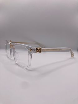 Chrome Hearts clear gold saint logo blue light glasses