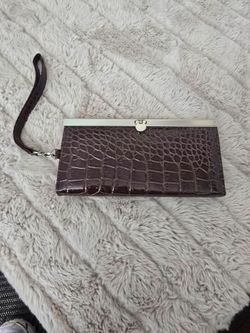 Brown Croc-Embossed Wristlet Clutch Wallet