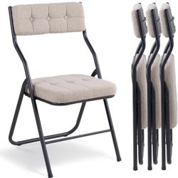 Q101-Padded Folding Chairs 4 Pack - Foldable Dining Chair with Cushion, Portable and Assembled Extra Seat for Guests Kitchen Office Wedding Party Gray