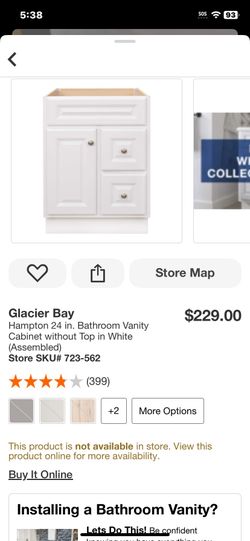 Glacier Bay Hampton 24 in. Bathroom Vanity Cabinet without Top in White (Assembled)