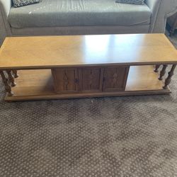 Vintage 1960s Solid Wood Coffee Table With Matching End Table All With Storage