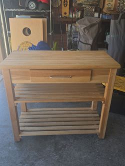 Wooden Kitchen Island with Drawer and Shelves