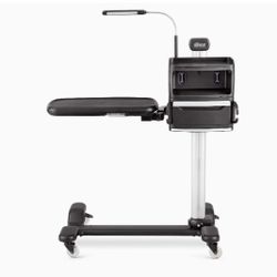 Overbed Table System: The ONLY Tray Table with Storage Shelves, Charging Ports, Extra Power Outlets & Reading Lights. Table for Chair & Bed Side (Blac