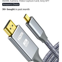 4K Micro HDMI to HDMI Male Cable Adapter, 4K@60Hz HDR Nylon Braid Cord for GoPro Hero, Zfc, RPi, A6000, A6300, Camera, Video Capture Card, Grey 6FT