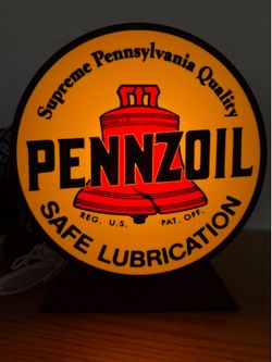 Lámpara de Escritorio Retro Pennzoil - Letrero Luminoso Vintage de Gasolinera - Decoración Automotriz "Safe Lubrication" - Regalo para Amantes de los 