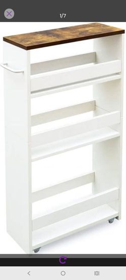 TEAMIX Slim Rolling Storage Cart, Wood 4-Tier Narrow Kitchen/Laundry Cart
5.5"W Thin Cabinet with Wheels and Handle, Use as Spice Rack Next to Fridge,
