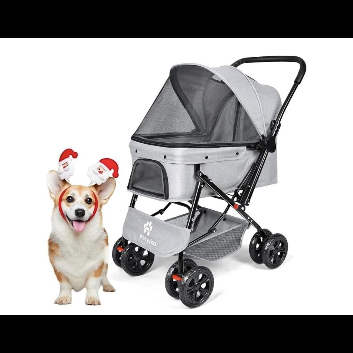 Medium Dog Stroller 50lb - Pets Stroller for Medium Dogs with Storage Basket & Pouch, Security Leash