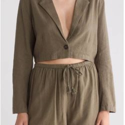 NWOT Melrose and Market Olive Green Linen Crop Jacket Size Small