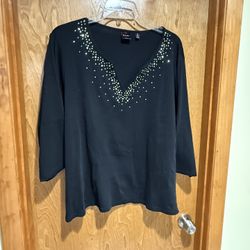 Rafaella Black 3x 3/4 Sleeve T Shirt 