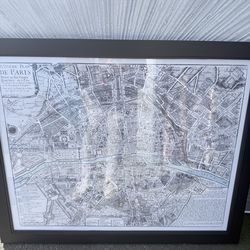 Large Framed Vintage Paris Map Wall Art