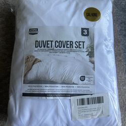 California King Duvet Cover Set (3-Piece) White – New