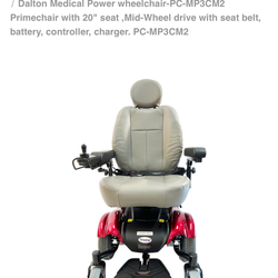 Dalton Medical Power wheelchair-PC-MP3CM2 Primechair with 20" seat ,Mid-Wheel drive with seat belt, battery, controller, charger. PC-MP3CM2
