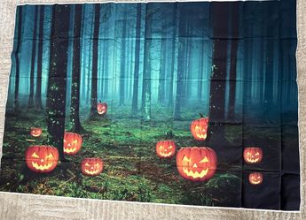 Halloween Photography Backdrop – Spooky Forest & Glowing Pumpkins (7x5 ft / 220x150 cm)