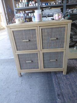 Four Drawer Wood And Rattan Dresser