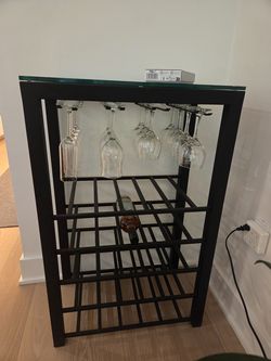 Crate & Barrel Metal Wine Rack with Glass Top
