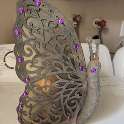 Large Metal Patina Butterfly light With Battery Operated Candle