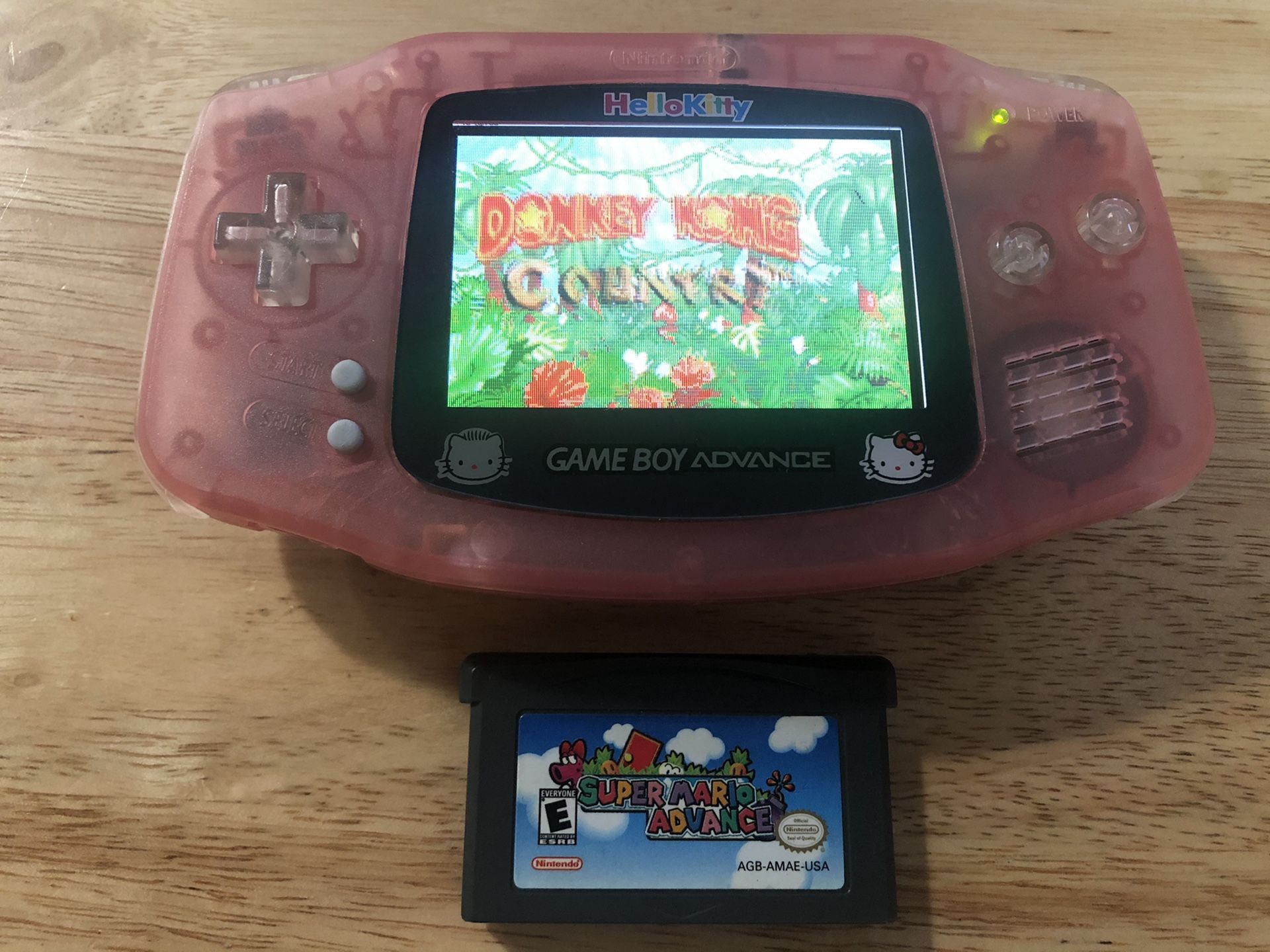 Gameboy advance backlit hello kitty mod with mario and donkey kong