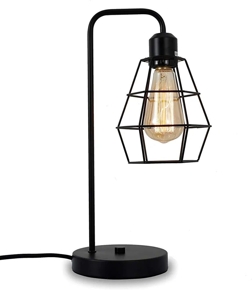 Industrial Table lamp ,Black Vintage Edison Desk Light?Farmhouse Desk Lamps, Metal Shade Cage Desk Lamp for Nightstand, Bedside, Office,Bedroom,Living