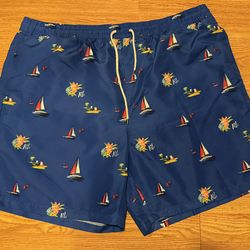 Polo Ralph Lauren Men’s Aloha Swim Shorts Blue With Sailboats Sz 2XLT.