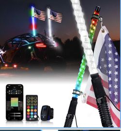 2PC 3FT RGBW LED Whip Light with Spring Base, App & Remote Control Stop Turn Reverse Brake Lights Chasing Antenna Lighted Whips, Compatible with SXS A