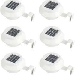 6 Packs Solar Powered LED Gutter Lights 3 LED Deck Gutter Solar Lights Outdoor Waterproof LED Garden Yard Wall Lamp with Bracket for Fence Wall Stair 