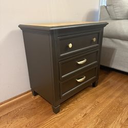 Solid Wood 3-Drawer Nightstand/ End Table - Rich Dark Brown with Natural Wood Top Refurbished