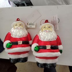 Two Santa Glass Marshall Fields Ornaments 
