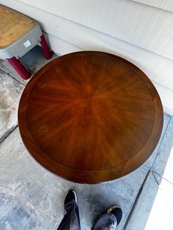 Round Wood Dining Table with Sunburst Inlay
