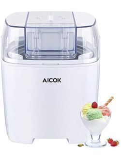 New-aicok Machine 1.5L Ice Cream, Ice Cream Low Power Consumption with Timer Function and Recipe of Yogurt Frozen and sorbetti Machine, White