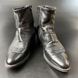 Vtg Black Leather Western Cowboy Zip Up Ankle Boots Mens 8.5 EE Extra Wide USA