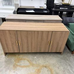 60" Sideboard Buffet Cabinet with Storage & Adjustable Shelves, Farmhouse Curved Design Coffee Bar Cabinet