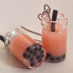 Peach Boba Glass Charm Earrings 