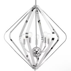 New 24” Renfrow Collection 5-Light Polished Chrome Diamond Pendant, Adjustable Height 