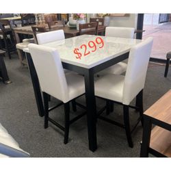 5 Pc Faux Marble Top Counter Height Dining Table Set - New Year Sale