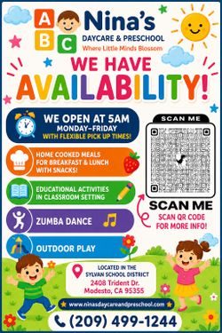 Open spots available infant to pre-K* come check us out!