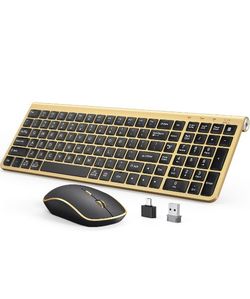 JOYACCESS Wireless Keyboard & Mouse Combo – Ergonomic, Quiet (Black/Gold)