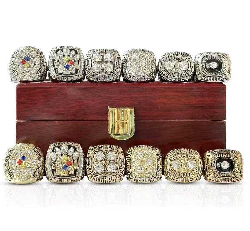 Pittsburgh Steelers Championship Replica Rings Set With Wooden Box