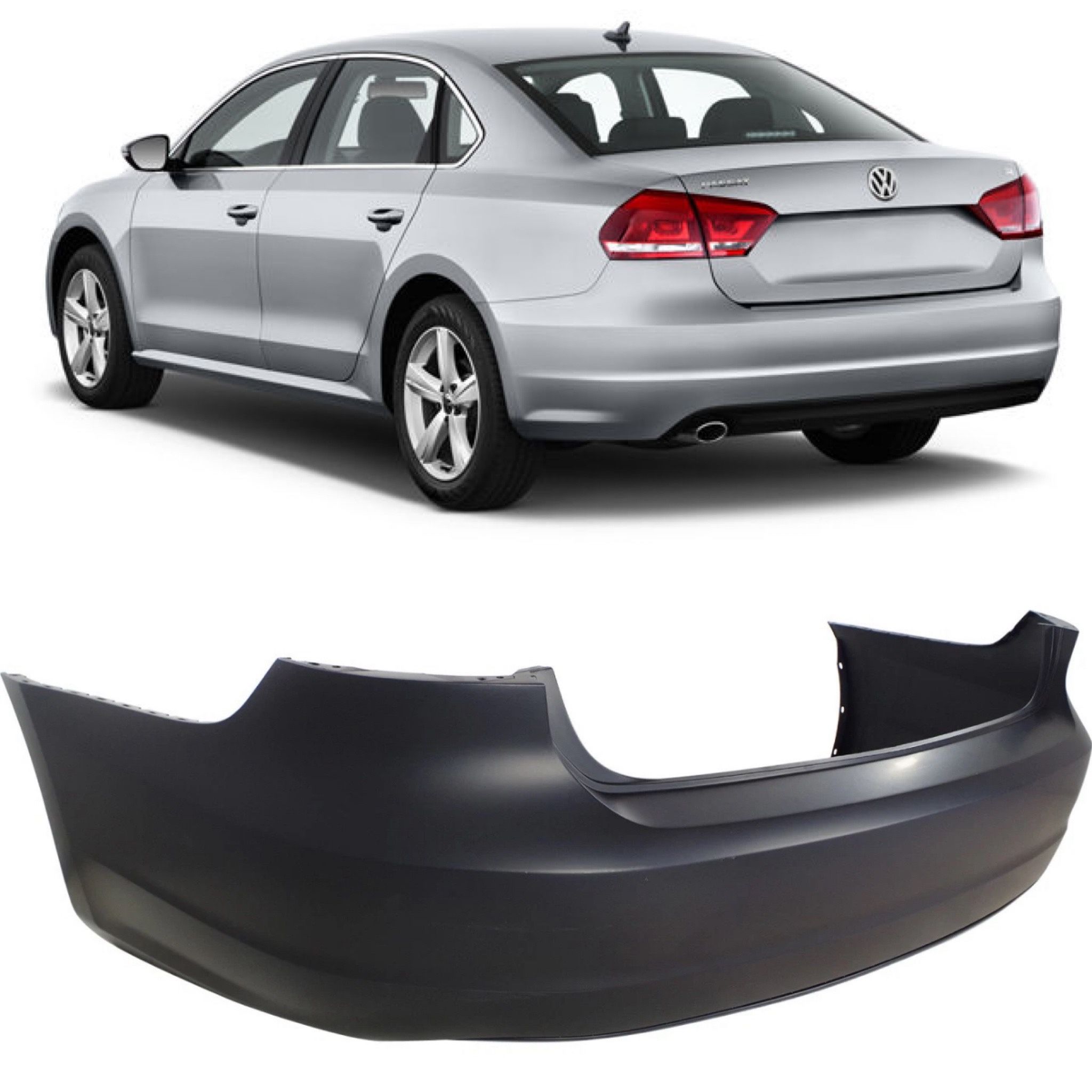 VW Passat Rear Bumper 2012 to 2015 Black Primed Ready to Paint OEM material Polypropylene