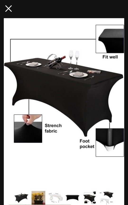 BLACK Fitted Tablecloth for 6ft Rectangular Tables