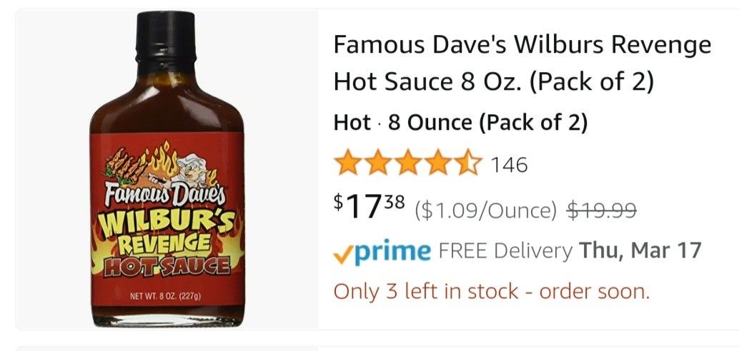 Famous Dave's Wilburs Revenge Hot Sauce