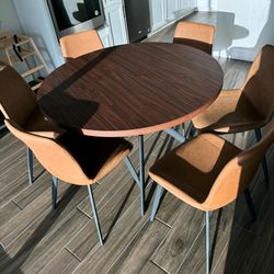 Wood Table Set Dining Table Set 6 leather chairs Set