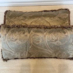 Set of 2 Decorative Lumbar Pillows with Fringe Trim Custom made