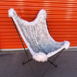 Butterfly Faux fur Metal chair