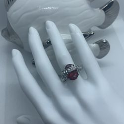 Red Garnet Zircon Cluster Engagement Statement Ring Sterling Silver size 7