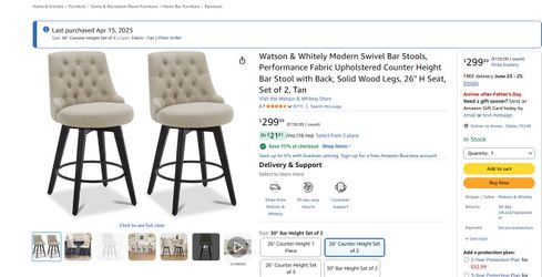 NEW Watson & Whitely Swivel Counter Height Bar Stools Set of 2