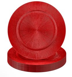 🚨🔥 LAST SET! 12 Red Charger Plates w/ Metallic Ruffled Rim – $25 FIRM! 🔥🚨