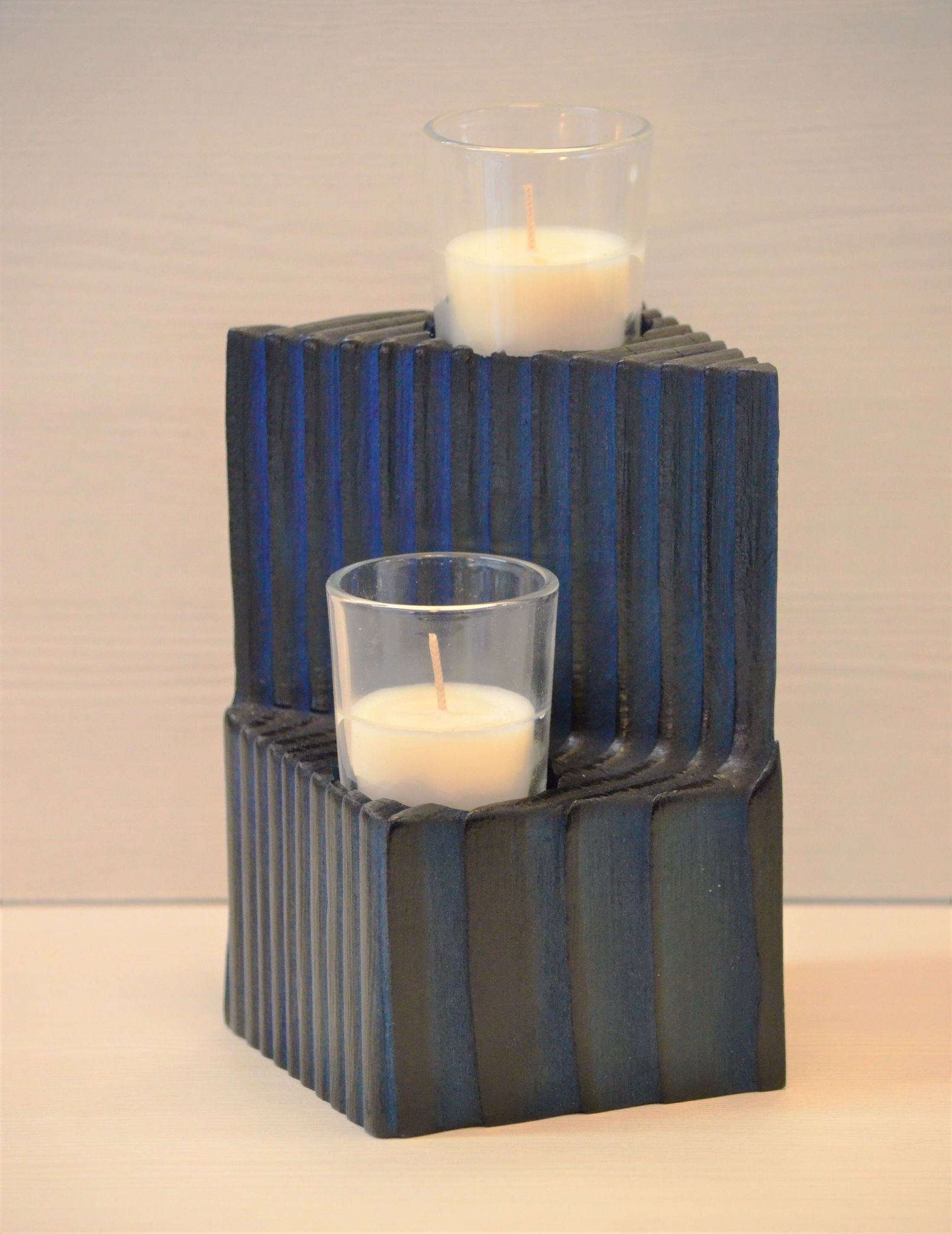 Shou Sugi Ban Double Votive Candle Holder