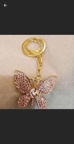 Pink Crystal Butterfly Keychain