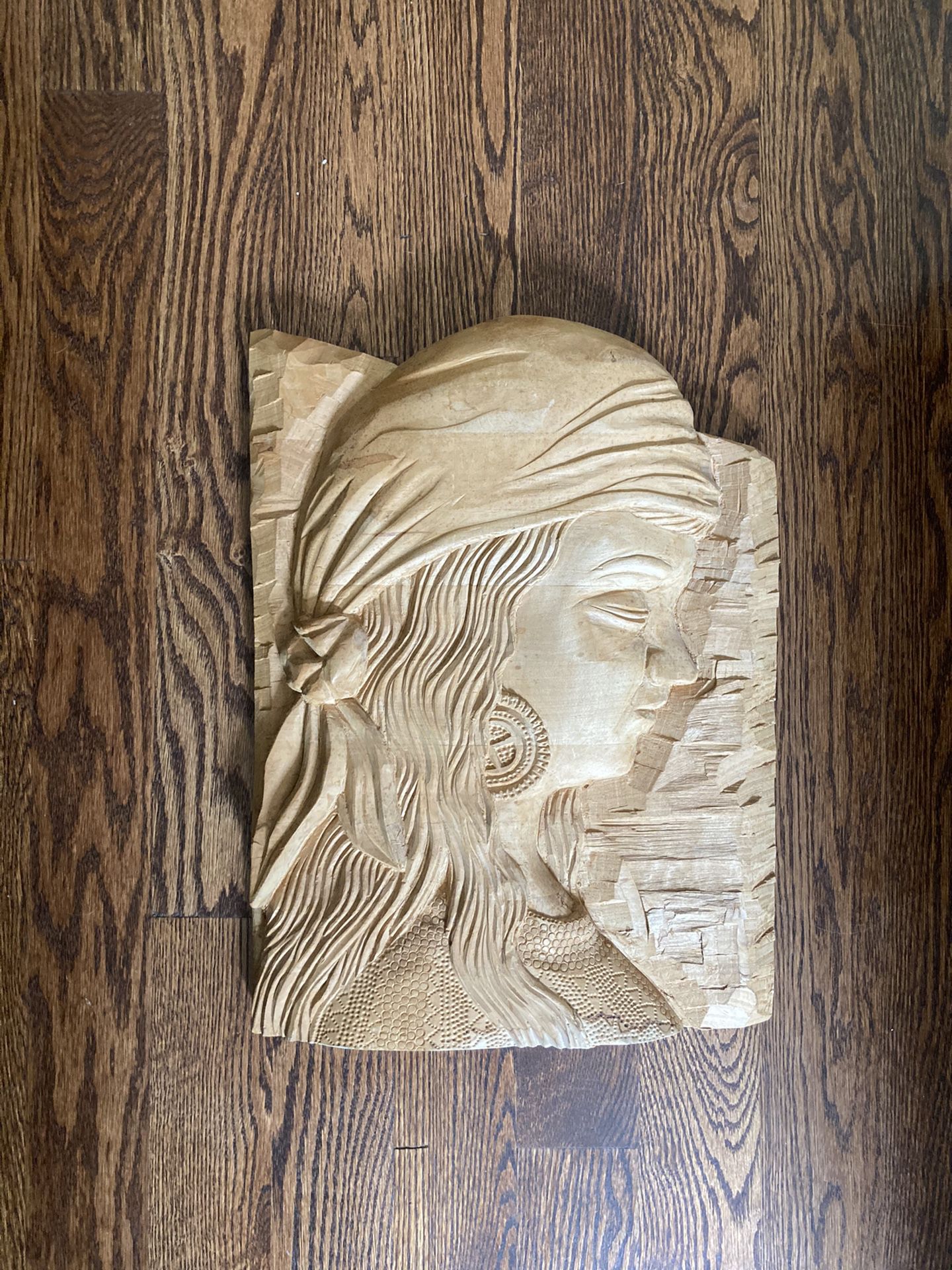 Hand carved wooden wall hanging from Sweden