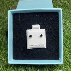 Silver Black Stone Earrings
